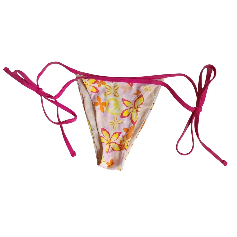 Bikini Bottoms Women Large Pink Floral Tropical Side Tie Cheeky Swim Beach Pool